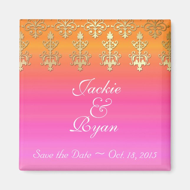 Indian Save the Date Wedding Pink Gold Orange Magnet (Front)
