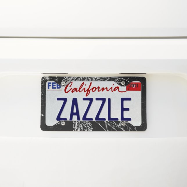 Indian skull black grunge license plate frame (On Car)