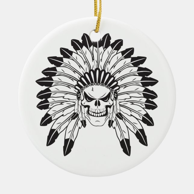 Indian Skull Chief Ceramic Ornament (Front)