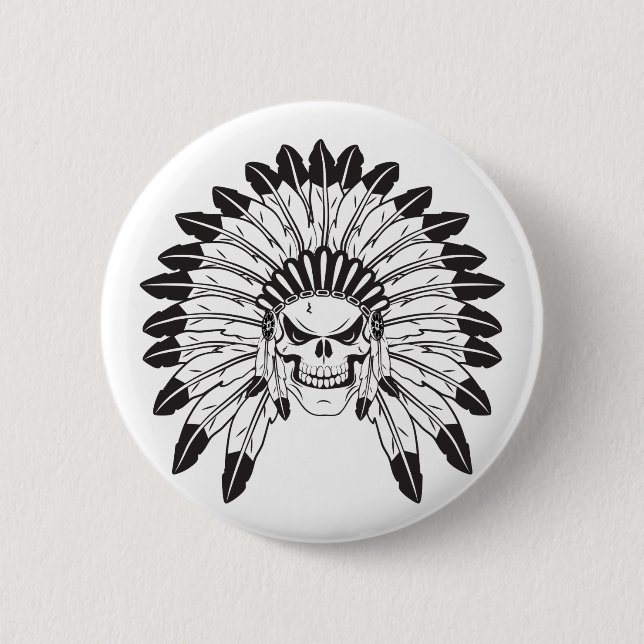 Indian Skull Chief Pinback Button (Front)