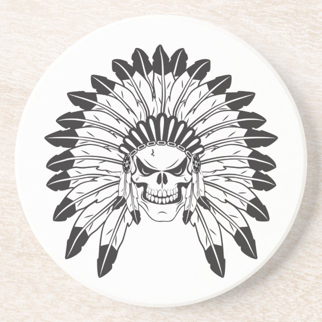 Indian Skull Chief Sandstone Coaster (Front)