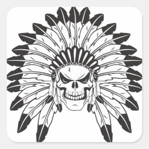 Indian Skull Chief Square Sticker