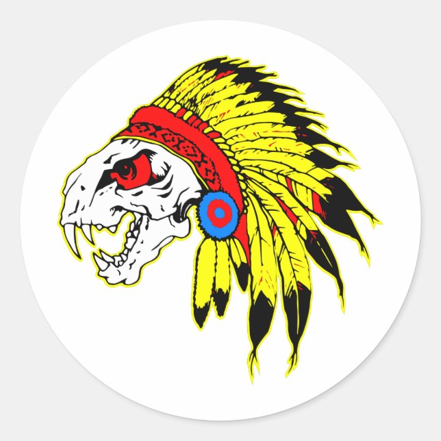 Indian Skull Headress Classic Round Sticker (Front)