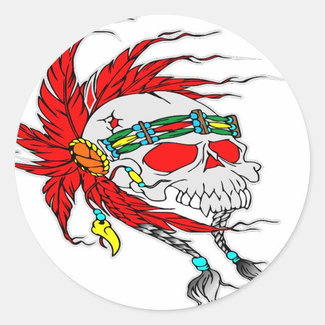 Indian Skull Tattoo Classic Round Sticker (Front)