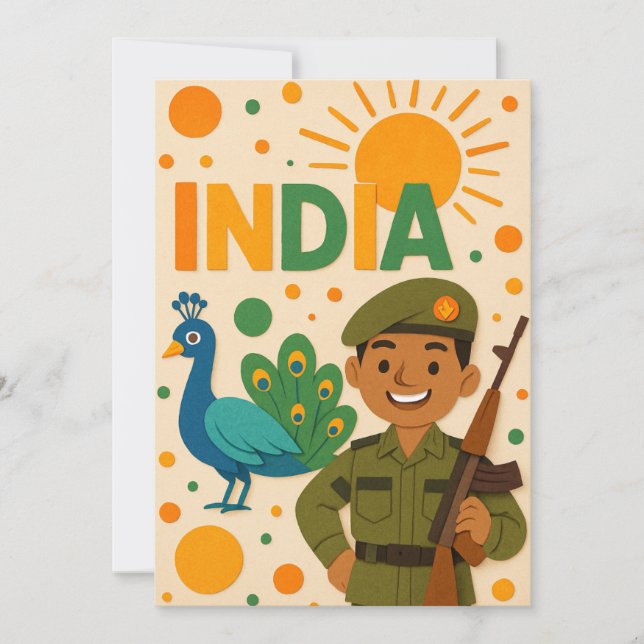 Indian Soldier with Peacock Card (Front)