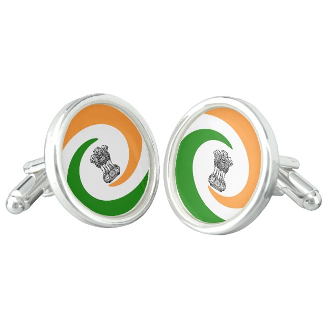 Indian spiral flag cufflinks (Angled)