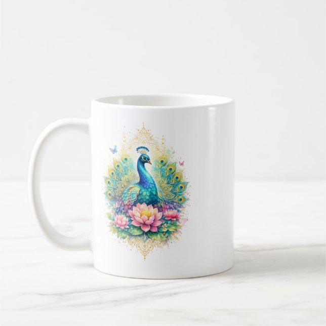 Indian Spring - Peacock with Lotus Coffee Mug (Left)