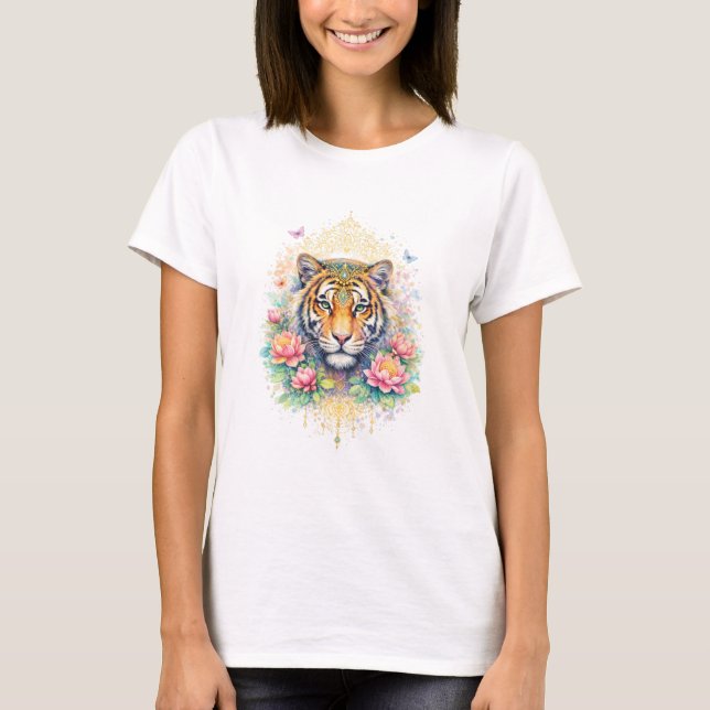 Indian Spring - Tiger with Lotus & Gold T-Shirt (Front)