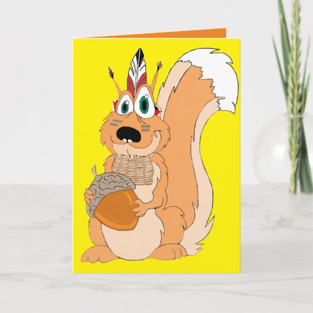 Indian Squirrel Personalized Thanksgiving Card (Front)