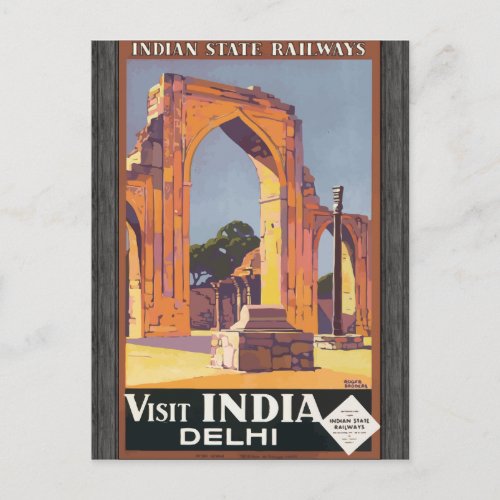 Indian State Railways Visit India Delhi Vintage Postcard