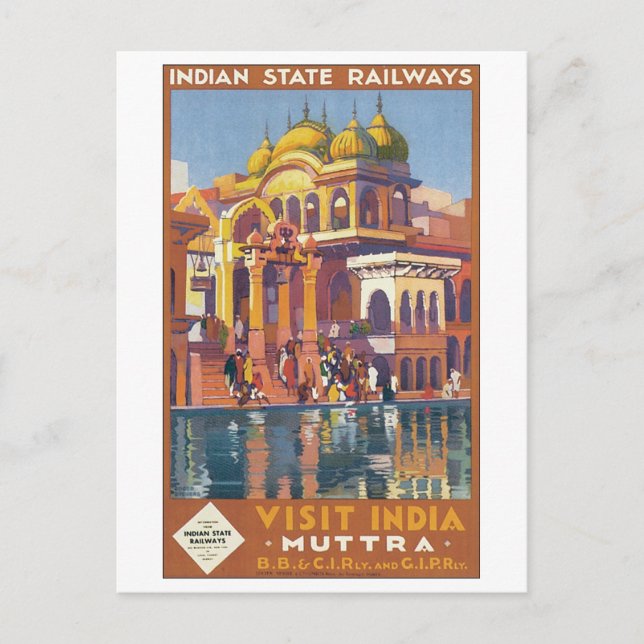Indian State Railways Visit India Muttra Postcard (Front)