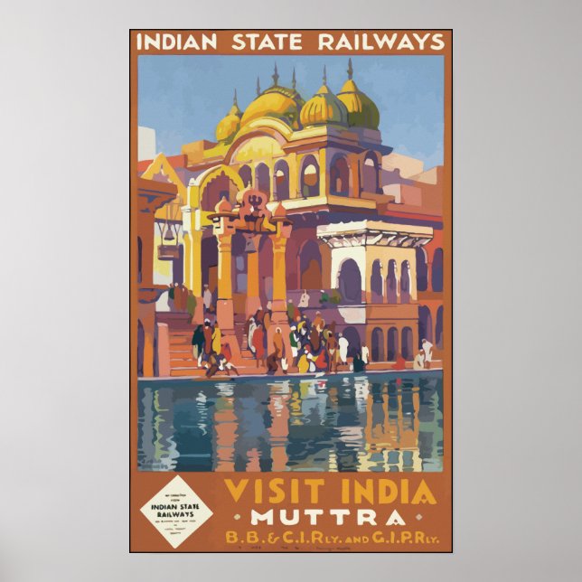 Indian State Railways Visit India , Vintage Poster (Front)