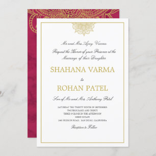 Indian Style Burgundy Marble Gold Color Wedding Invitation