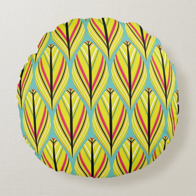 indian style feathers seamless pattern in yellow b round pillow (Front)