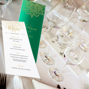 Indian Style Green Gold Colored Chic Wedding Menu