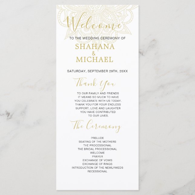 Indian Style Green Gold Colored Wedding Program (Front)