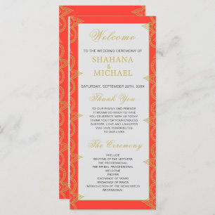 Indian Style Orange Gold Pattern Wedding Program
