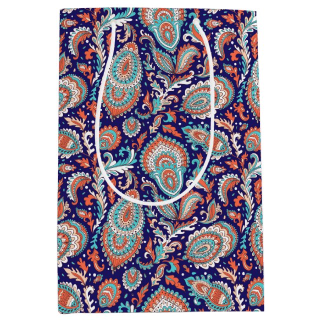 Indian style paisley floral seamless pattern medium gift bag (Front)