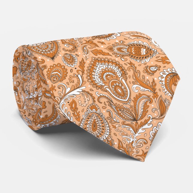 Indian style paisley floral seamless pattern neck tie (Rolled)