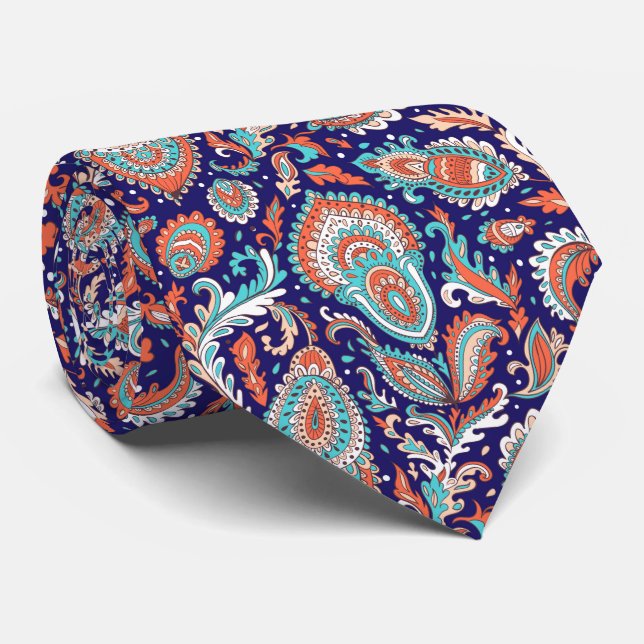 Indian style paisley floral seamless pattern neck tie (Rolled)