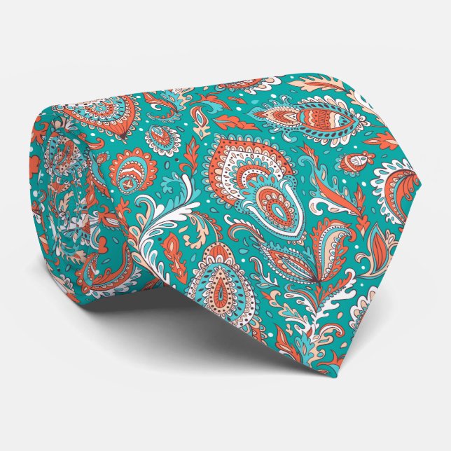 Indian style paisley floral seamless pattern neck tie (Rolled)