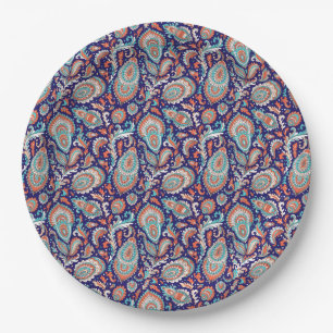Indian style paisley floral seamless pattern paper plates