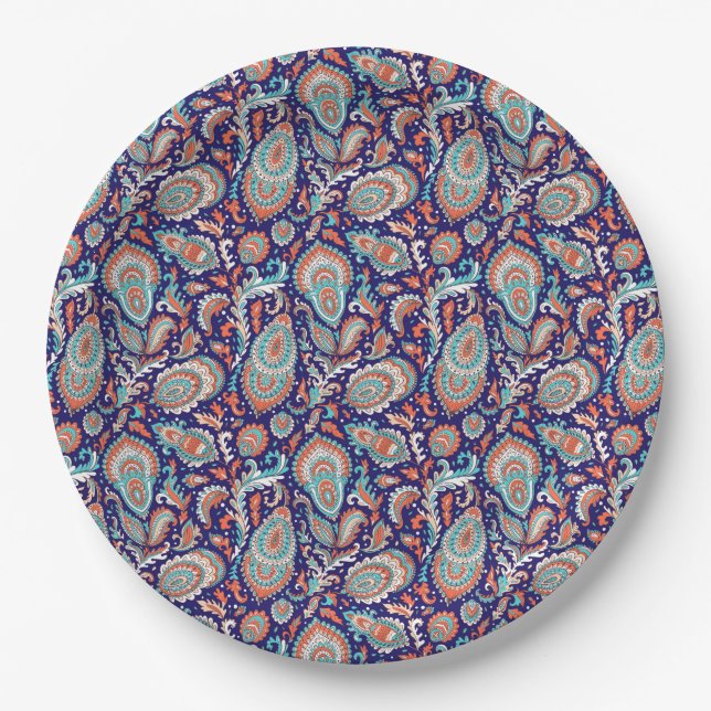Indian style paisley floral seamless pattern paper plates (Front)