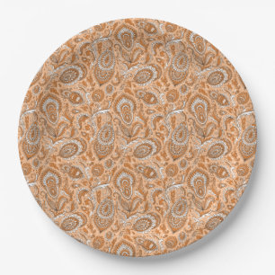 Indian style paisley floral seamless pattern paper plates