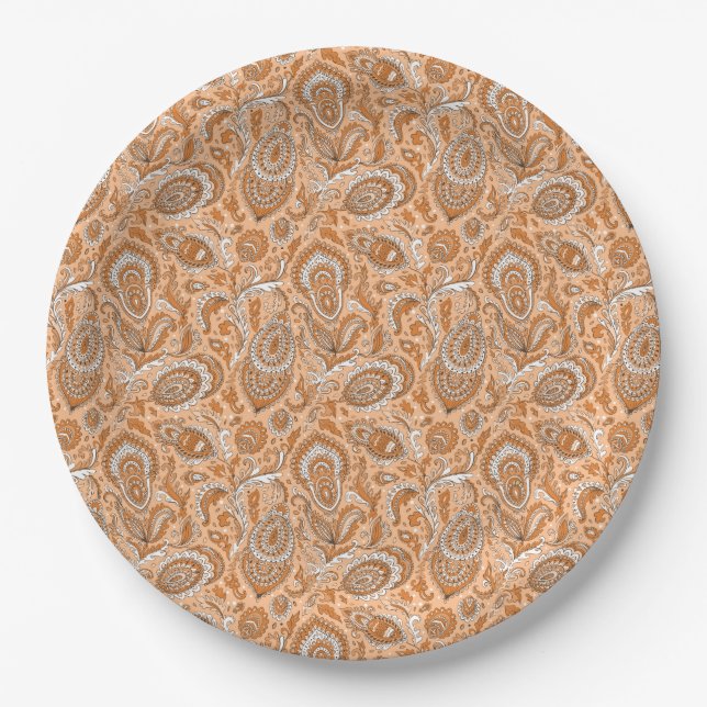 Indian style paisley floral seamless pattern paper plates (Front)