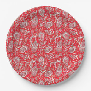 Indian style paisley floral seamless pattern paper plates
