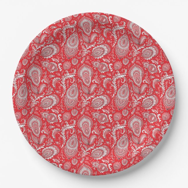 Indian style paisley floral seamless pattern paper plates (Front)