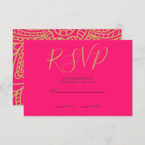Indian Style Pink Gold Color Modern Wedding RSVP Enclosure Card