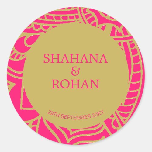 Indian Style Pink  Gold  Modern Wedding   Classic Round Sticker