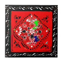 Indian Style Red/Black Floral Tile