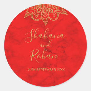 Indian Style Red Gold Colored Modern Chic Wedding Classic Round Sticker