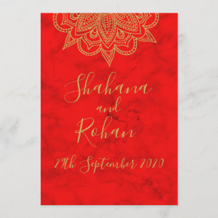 Indian Style Red Gold Colored Modern Chic Wedding Invitation