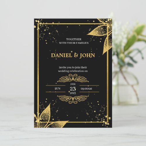 Indian Style Wedding Invitation Black and Gold Invitation