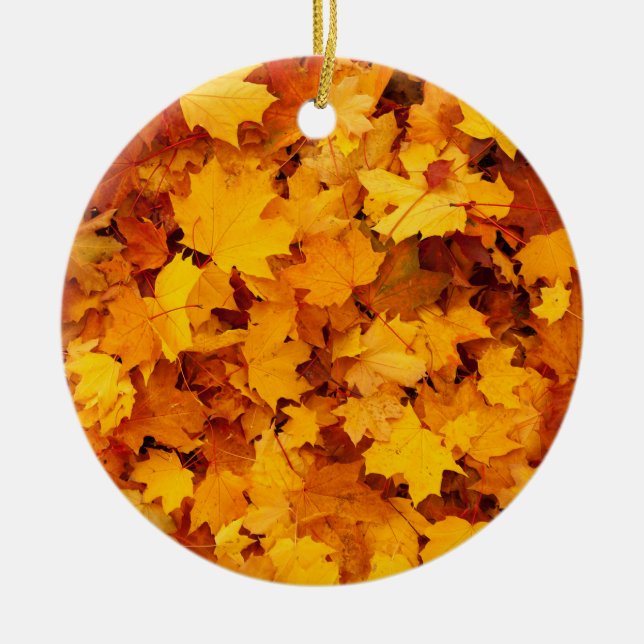 Indian Summer Golden Leaves Ceramic Ornament (Front)