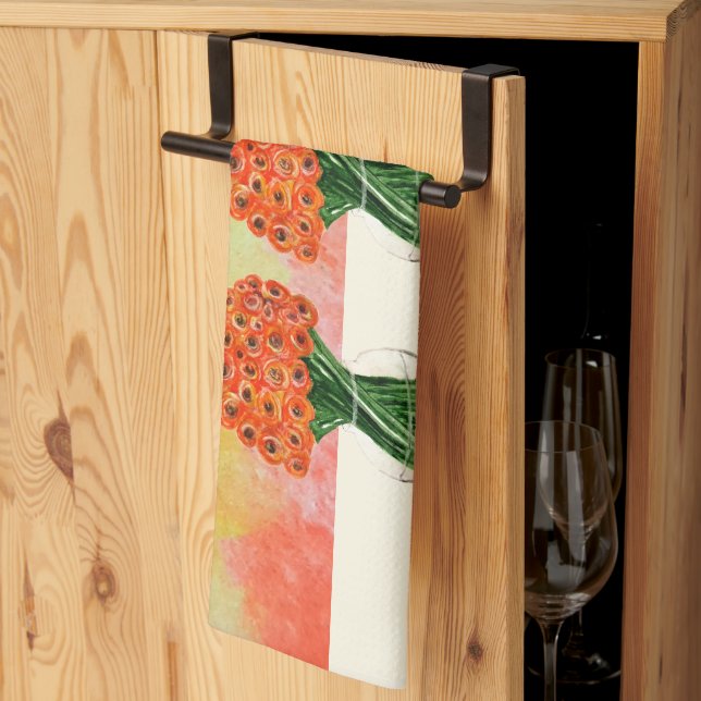 Indian Summer Italian Ranunculus Watercolor Kitchen Towel (Thirds Fold)