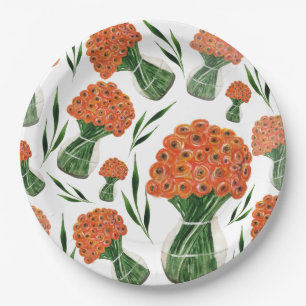 Indian Summer Italian Ranunculus Watercolor Paper Plates