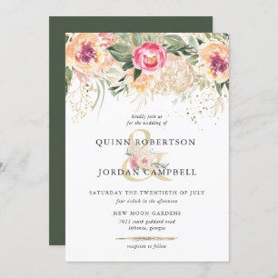 Indian Summer   Watercolor Pink Peonies Wedding Invitation