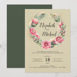 Indian Summer Watercolor Pink Peonies Wedding Invitation