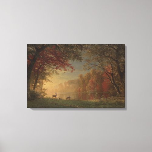 Indian Sunset Deer by a Lake Canvas Print