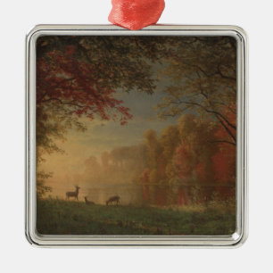 Indian Sunset Deer by a Lake Metal Ornament