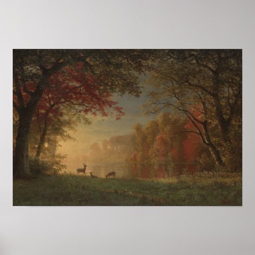 Indian Sunset Deer by a Lake Poster