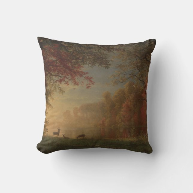 Indian Sunset Deer by a Lake Throw Pillow (Front)