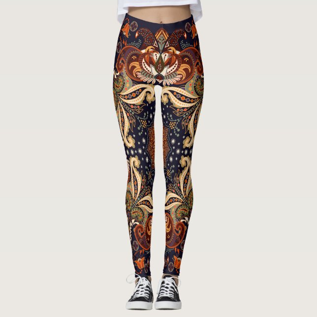 Indian Symmetric: Vintage Ethnic Ornament Leggings (Front)