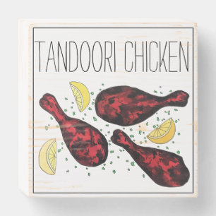 Indian Tandoori Chicken Food Illustration Art Wooden Box Sign