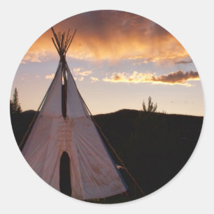 Indian Teepee Sunset landscape Classic Round Sticker