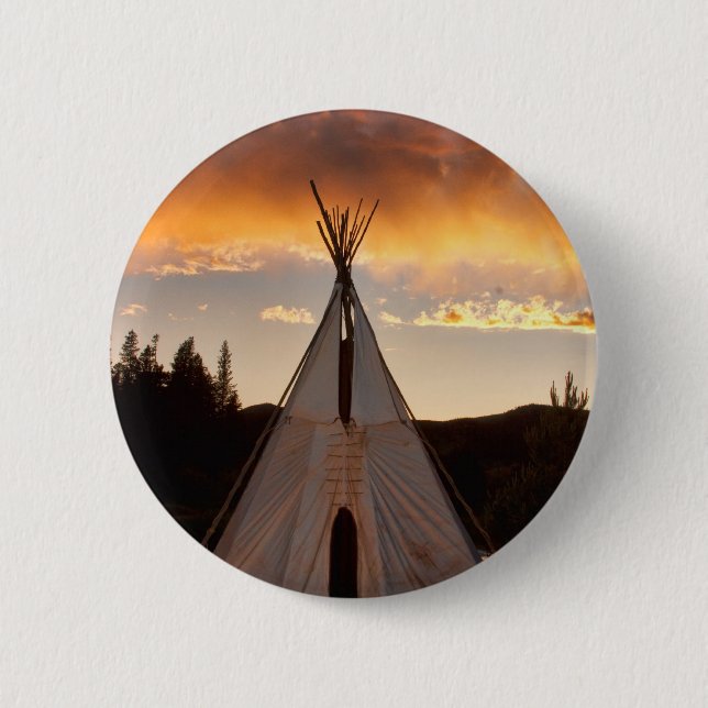 Indian Teepee Sunset vertical image Pinback Button (Front)